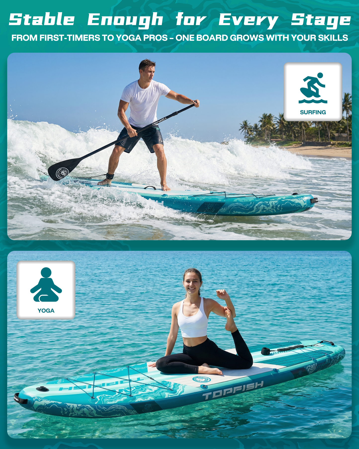 Topfish 11'6x35'' Extra Wide Inflatable Paddle Boards, Green