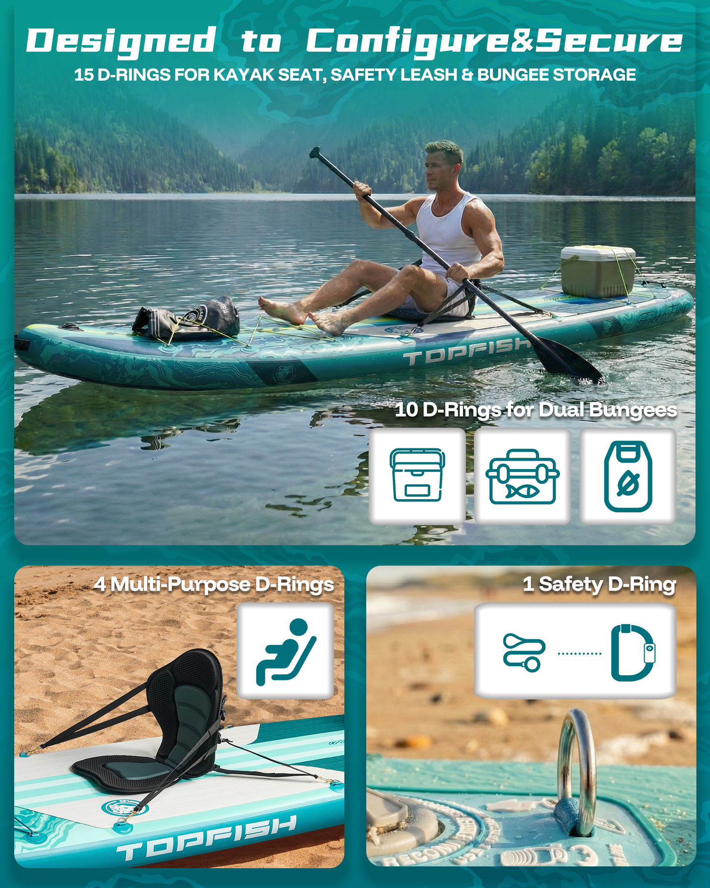 Topfish 11'6x35'' Extra Wide Inflatable Paddle Boards, Green