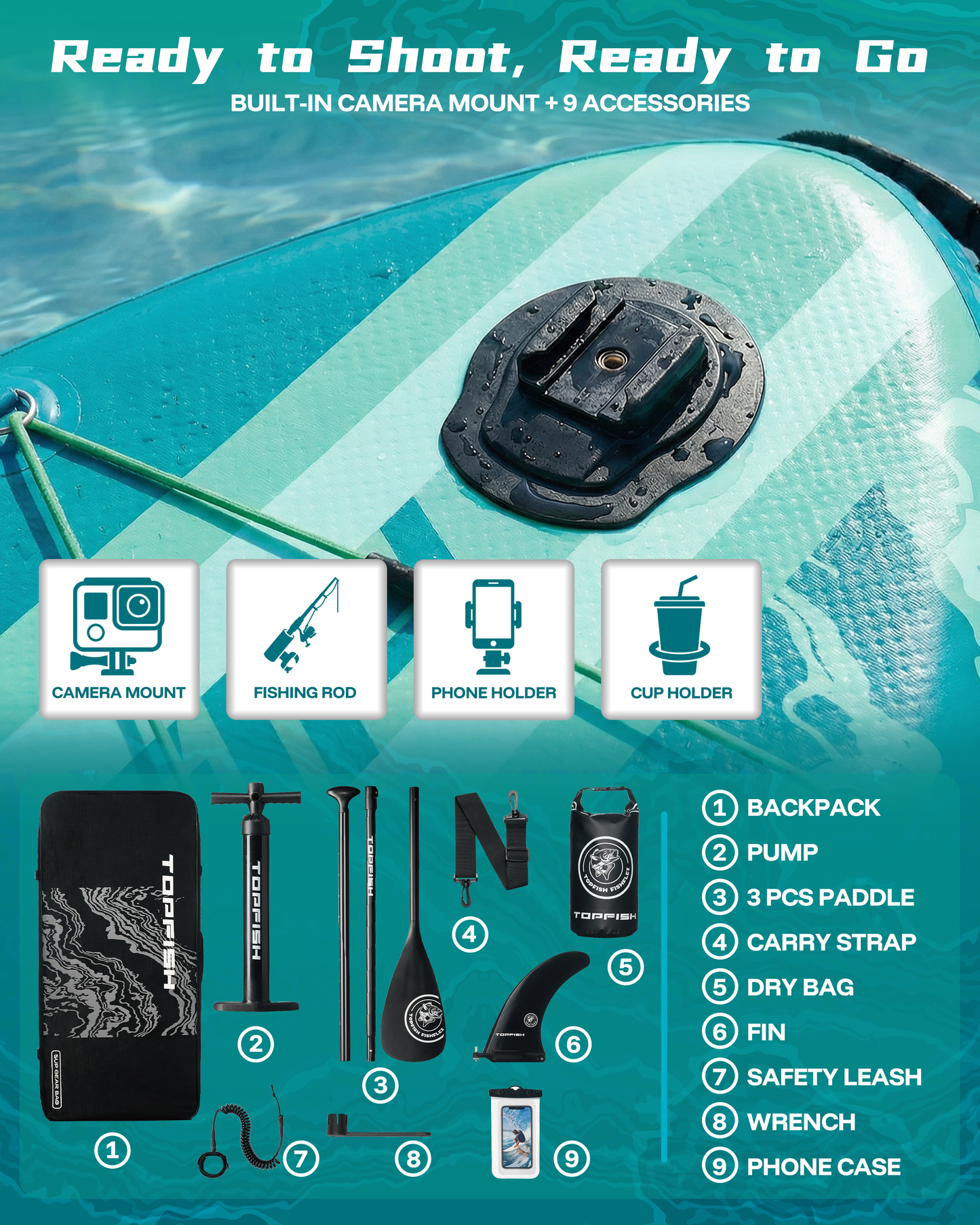 Topfish 11'6x35'' Extra Wide Inflatable Paddle Boards, Green