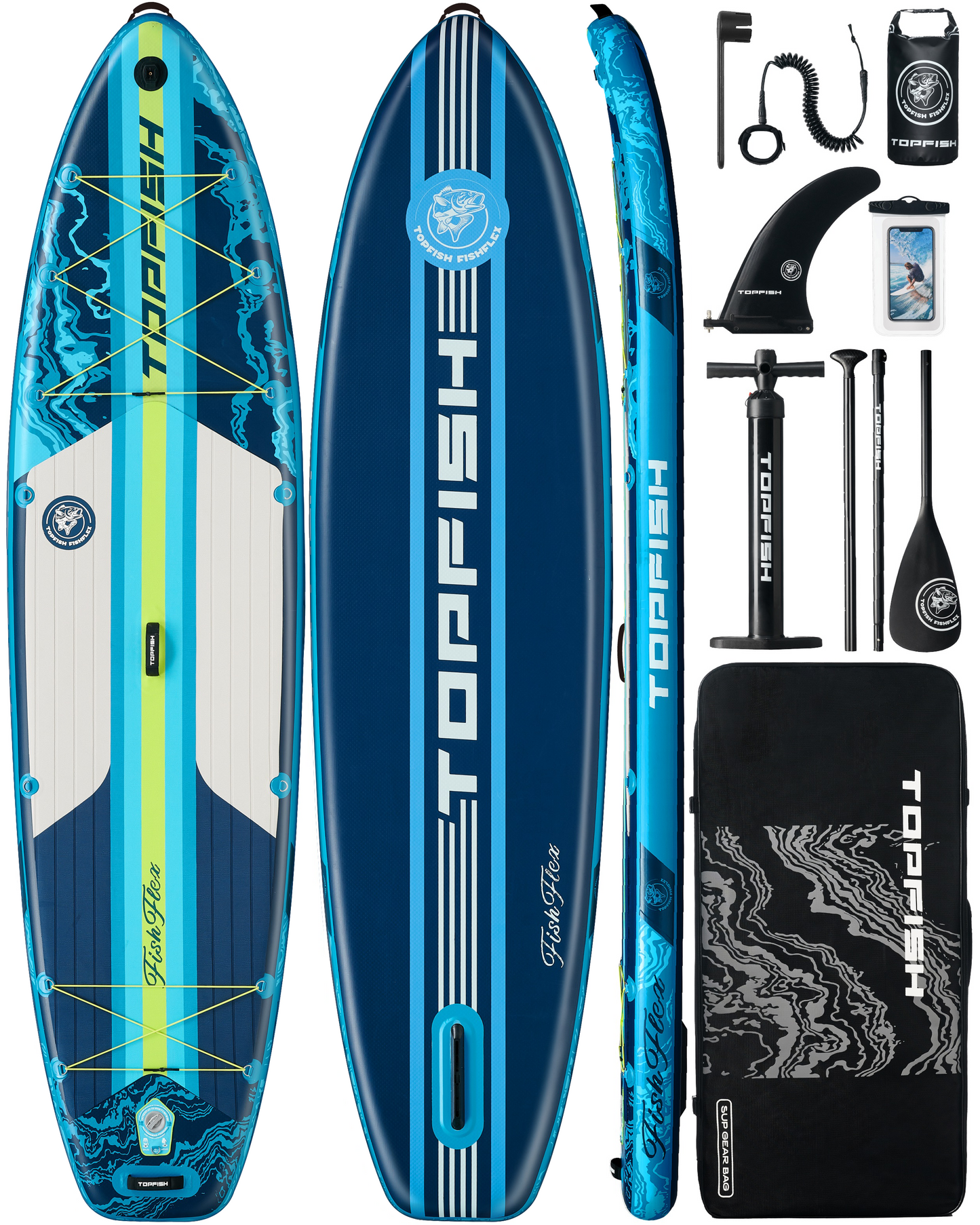 Topfish 11'6x35'' Extra Wide Inflatable Paddle Boards, Blue