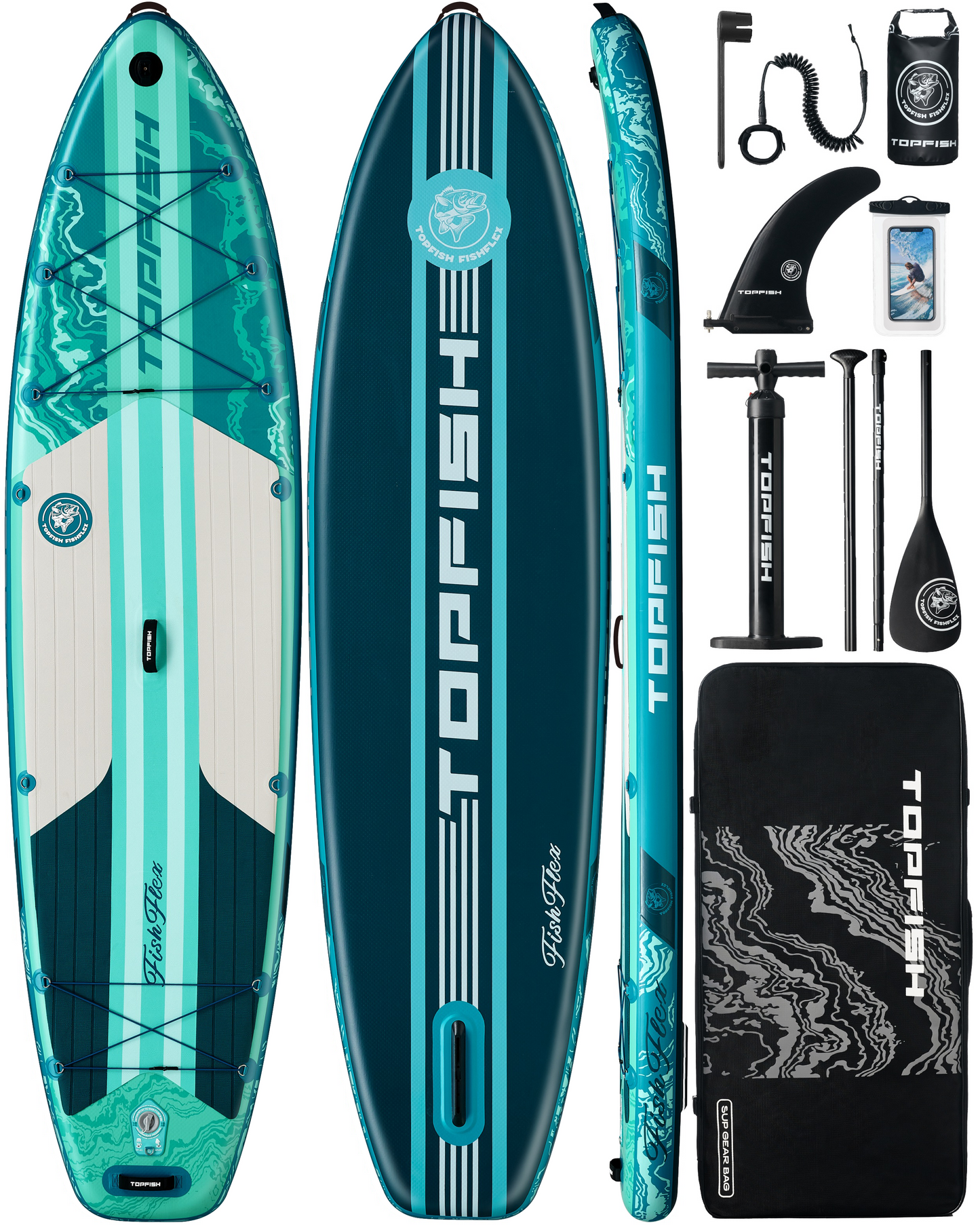 Topfish 11'6x35'' Extra Wide Inflatable Paddle Boards, Green