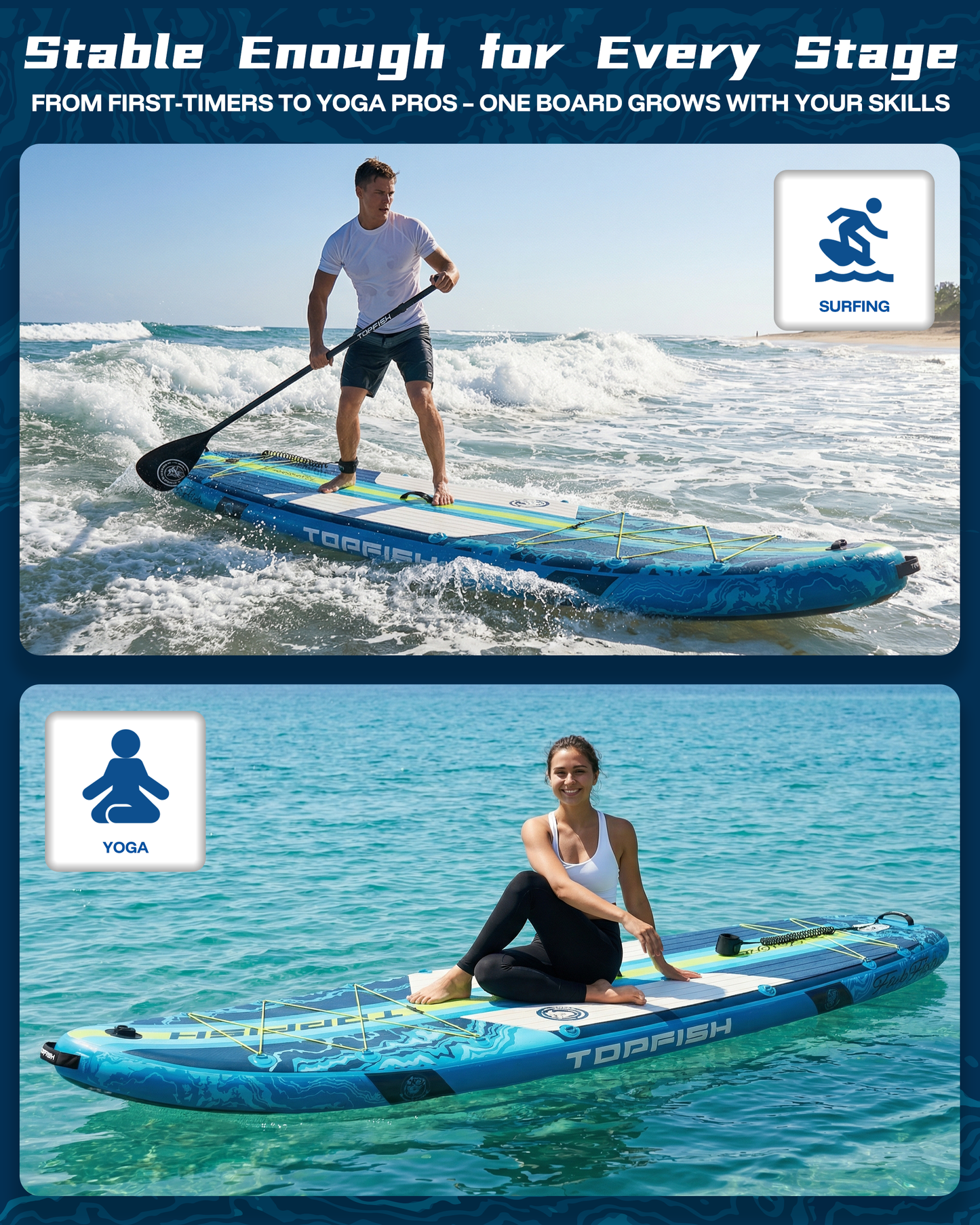 Topfish 11'6x35'' Extra Wide Inflatable Paddle Boards, Blue